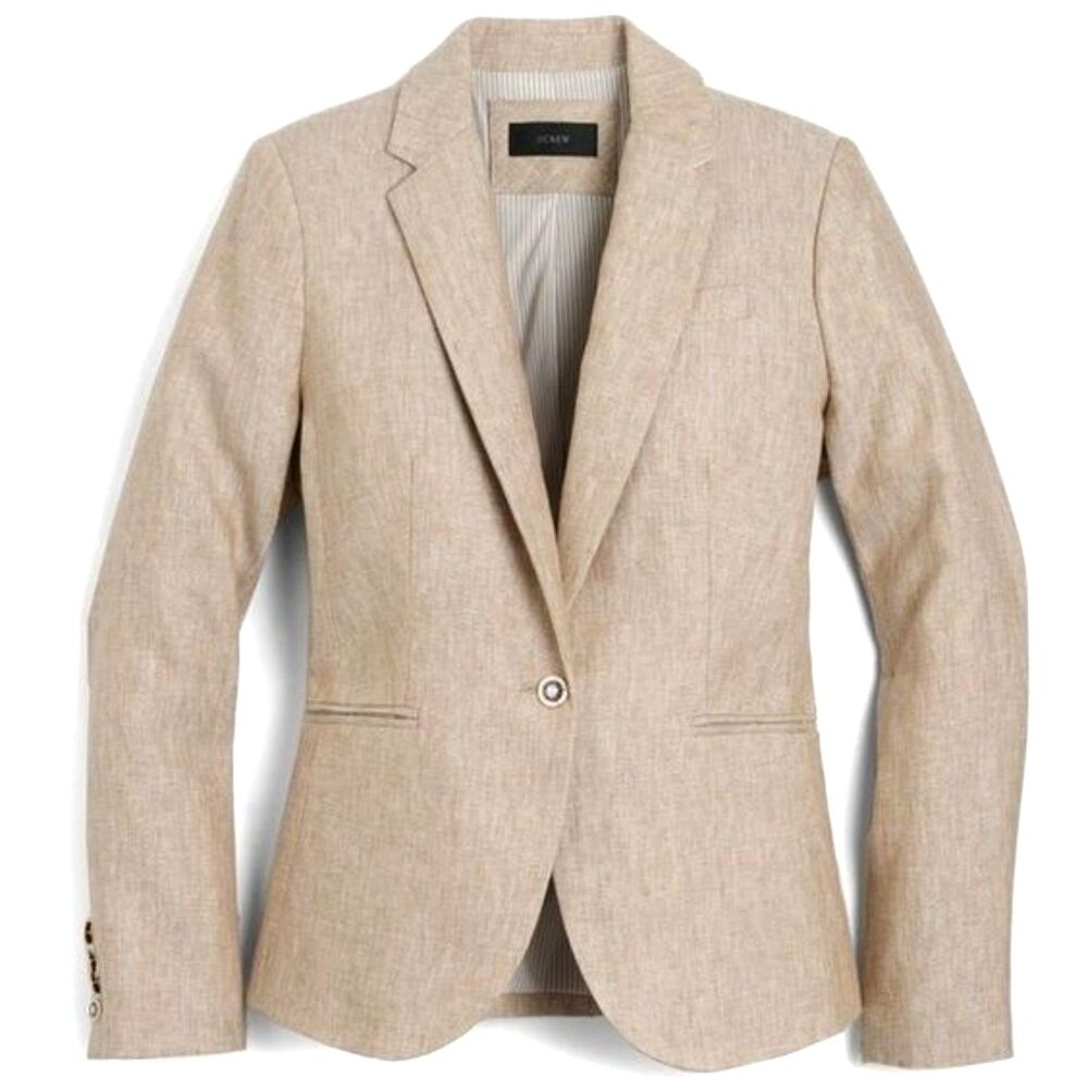 J Crew Campbell Tan 100% Linen Blazer Single Nautical Button G0993 Size 6